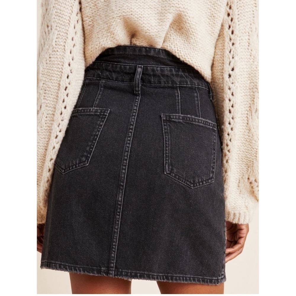 Pilcro Anthropologie Black Denim A-Line Paperbag High Waist Skirt Women's 12 - Picture 3 of 12